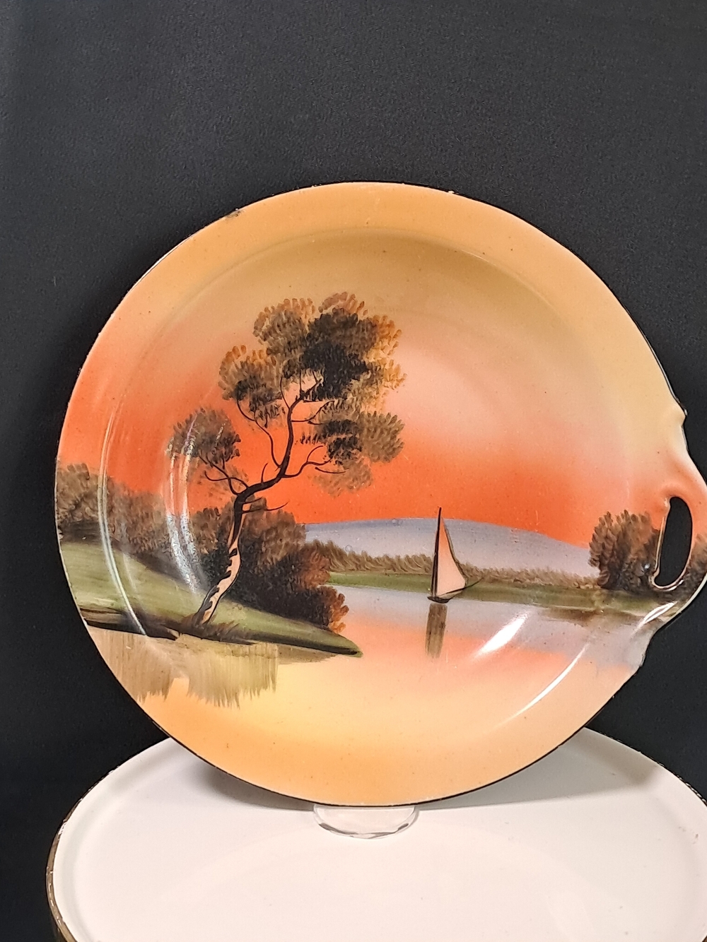 Vintage Noritake Handled Hand-Painted Lakeside Wall Plate. Made In Japan